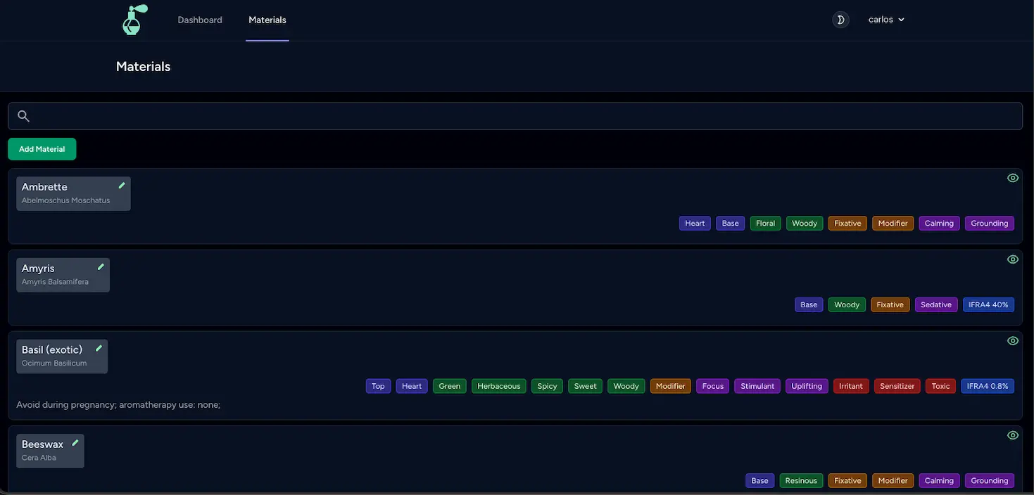 perfumery formulation manager